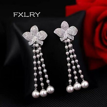 FXLRY-pendientes de circonia cúbica AAA para mujer, Color blanco, flor rosa perla romántica, joyería para fiesta y boda 2024 - compra barato