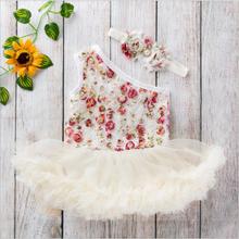 Vestido de flores y Diadema para niñas pequeñas, conjunto de trajes para niños de 0 a 24 meses, pelele sin mangas, tutú, diadema, 2 uds. 2024 - compra barato