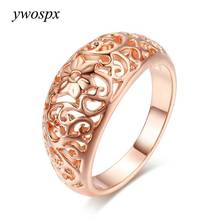 YWOSPX Top Quality Anillos Flower Hollowing Rose Gold Color Rings For Women Fashion Jewelry Wedding Anel Statement Ring Y30 2024 - buy cheap
