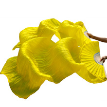 100% Silk Hot Selling Female High Quality Chinese Silk Dancing Fans 1 Pair Handmade Dyed Silk Belly Dance Fans Yellow 180*90 cm 2024 - buy cheap