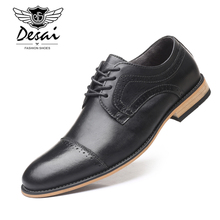 DESAI Men's Dress Shoes Genuine Cow Leather Brogue Wedding Shoes Men Casual Flats Shoes Black Burgundy Oxford Shoes For Men 2024 - buy cheap