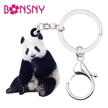 Bonsny chaveiro de acrílico com tema de desenho animado, chaveiro de panda feliz sentado, joia de desenho animado para mulheres, bolsa de mão, presente 2024 - compre barato