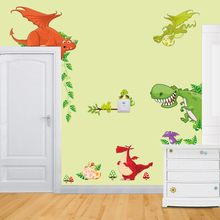 Adesivo de parede de dinossauro com desenho de animais, decalques para decoração de portas e guarda-roupas de quartos infantis 2024 - compre barato