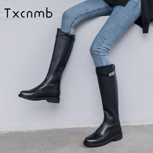 TXCNMB 2020 fashion boots Women Genuine Leather Knee High Boots Autumn Shoes Woman New Fashion Motorcycle Riding Boots 2024 - buy cheap