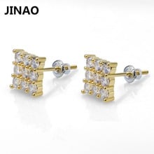 Jinao moda gelo para fora brincos de cristal brincos de ouro brilhante cor prata quadrado para as mulheres moda aaa zircão cúbico jóias 2024 - compre barato