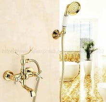 Grifo de bañera de lujo, Color dorado, montaje en pared de latón, Sistema mezclador de bañera de mano con ducha de mano, estilo de teléfono ztf124 2024 - compra barato