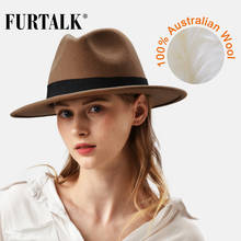 FURTALK 100% Australian Wool Fedora Hat for Women Men Vintage Wide Brim Fedoras Felt Hat Jazz Couple Cap Black Grey Brown Hat 2024 - купить недорого