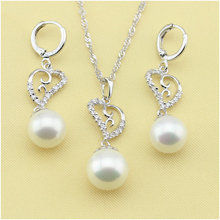 XUTAAYI Imitation Pearl Jewelry Sets, Pretty Heart White Crystal  Silver color Overlay Necklace And Drop Earrings  For Women 2024 - buy cheap