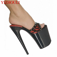 Сандалии женские на очень высоком каблуке 20 см, модные пикантные Черные тапочки на платформе, 8 дюймов 2024 - купить недорого