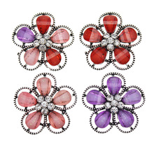 10 fábricas novas joias de pressão vermelho com strass flor 18mm botões de pressão para couro metal pulseira de botão de pressão pulseira para mulheres 2024 - compre barato