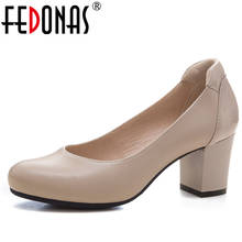 FEDONAS New High Heels Pumps Square Heels Genuine Leather Shoes Woman Ladies Black Sexy Chaussure Femme Office Wedding Shoes 2024 - buy cheap