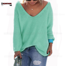 Осень 2020, женский милый элегантный Свободный Повседневный вязаный свитер с v-образным вырезом, пуловер с длинным рукавом, весенний свитер, топы, Sueter Mujer 2024 - купить недорого