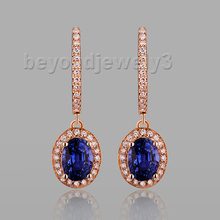 New Solid 18Kt Rose Gold Oval 5x7mm Natural Tanzanite Earrings, 750 Gold Diamond AAA Tanzanite Drop Earring For Sale E0002 2024 - buy cheap