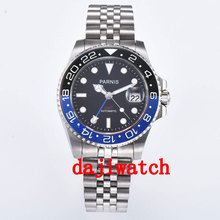 40mm PARNIS black dial black/blue bezel Sapphire crystal date GMT automatic mens watch Mechanical watches 2024 - buy cheap
