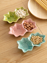 Creative Double Grid Leaf Ceramic Dish Japanese Tableware Vinegar Dish Soy Sauce Dish Small Plate 2024 - buy cheap
