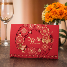 50pcs Red Laser Cut Flora Wedding Invitations Card Butterfly Greeting Cards Customize Envelopes Wedding Event Party Decoration 2024 - buy cheap