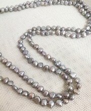 Collar de perlas barrocas de agua dulce para mujer, joyería hecha a mano, de colores grises, 127cm, 6x7mm, regalo 2024 - compra barato