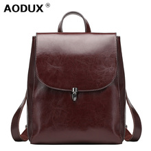 Женский рюкзак AODUX, классический, из натуральной воловьей кожи, с масляным воском, для школы, повседневная сумка 2024 - купить недорого