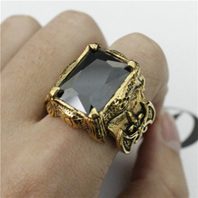 Polishing Top Quality Shinning Golden Black Crystal Stone Anchor Ring 316L Stainless Steel Top Quality Biker Ring 2024 - buy cheap