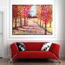 Hand Painted Art Abstract Landscape Beautiful Red And Gold Trees Oil Painting On Canvas Modern Trees on Canvas For Wall Artwork 2024 - buy cheap