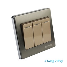 Alta qualidade série e9 aço inoxidável escovado interruptor de parede dourado com fluorescência 3 gang interruptor de controle duplo painel de soquete