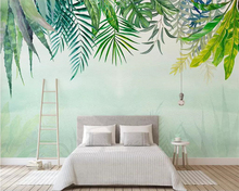beibehang Wallpaper custom 3D Nordic minimalist small fresh green leaves watercolor style cactus photo bedroom living room wall 2024 - buy cheap
