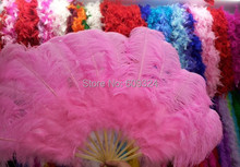 Free shipping 1 pcs/lot light pink Ostrich Feathers PLUMES Hand Fan With  feather fan Bamboo Staves for party COSTUMES 2024 - buy cheap