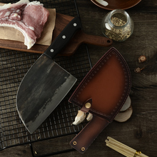 Xyj cutelo facas de cozinha faca de açougueiro alta-carbono folheado aço forjado artesanal faca de corte completo tang chef faca com bainha 2024 - compre barato