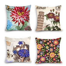 Euro style floral home decor pillow flower Print Home Decorative Throw Pillow 18" Vintage Cotton Linen Square Pillows MYJ-B8 2024 - buy cheap