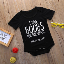 Summer Cute Baby Rompers Boys Girl Clothes I Had Boobs for Breakfast Letters Print Infant Jumpsuits Kids Costumes Outfits 0-24M 2024 - buy cheap