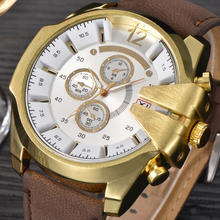 Mens Watches Top Brand Luxury Gold Round Big Wrist XINEW 0201 Original Leather Quartz Watch with Sub-dials Montre Homme Luxe 2024 - buy cheap