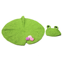 Handmade Blanket For Newborn Baby Photo Props Lotus Leaf  Blanket WIth Frog Hat Knitted Receiving Blankets Photography Props 2024 - buy cheap