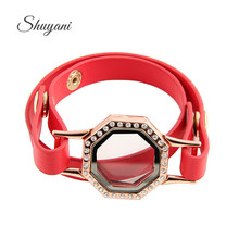 SHUYANI 5PCS /lot Geometry Crystal Floating Magnetic Locket Bracelet Button Leather Multilayer Bangles 2024 - buy cheap