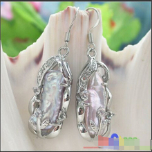22MM DENS lavender BIWA PEARL DANGLE EARRING ^^@^Noble style Natural Fine jewe FREE SHIPPING 2024 - buy cheap