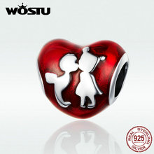 WOSTU Authentic 925 Sterling Silver  Red Heart Beads Hot Sale Charm Beads Fit Bracelet & Bangle Making Fashion Jewelr BKC1187 2024 - buy cheap
