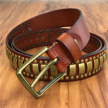 Cinturón de Metal pesado dorado para hombre, hebilla de vaquero con remache Punk, cinturón de cuero para Vaqueros, MBT0586 2024 - compra barato
