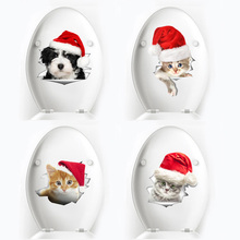 Праздничные милые 3D наклейки на стену в виде кошки и собаки на Рождество, украшение дома, арт-наклейки, роспись на стену, картина, витринные наклейки 2024 - купить недорого