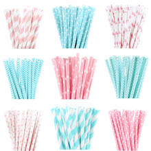 25pcs/lot Light Pink Blue Paper Straws For Cupcake Flags Baby Shower Wedding Party Birthday Decoration Supplies Drinking Straws 2024 - buy cheap
