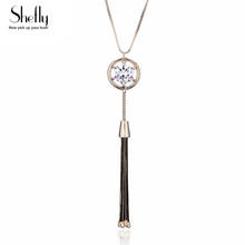 New Luxury Jewelry for Women CZ Crystal Circle Metal Tassel Pendant Long Necklace Coffee Gold Color Sweater Chain Gift for Party 2024 - buy cheap