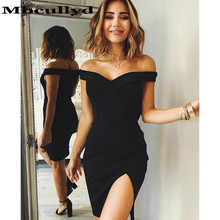 Mbcully/простое черное платье для выпускного вечера с открытыми плечами, 2019 сексуальное короткое мини-платье с разрезом по бокам, vestidos de fiesta de noche, выпускное вечернее платье 2024 - купить недорого