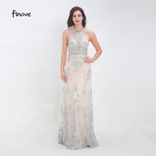 Finove Prom Dress 2020 Long New Elegant Tulle Embroidery High Neck Feathers Sexy Backless In Women'Dresses Vestido de fiesta 2024 - buy cheap
