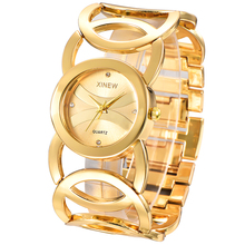 Позолоченные женские часы XINEW, Круглый браслет, стразы, кварцевые часы из нержавеющей стали 2024 - купить недорого