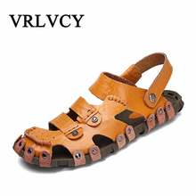 Leather summer soft men's sandals men's breathable lightweight beach casual quality walking sandals size 39-44 2024 - buy cheap