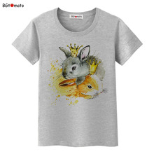 Bgtomato mulheres fruta impressão coelho na coroa verão camiseta o-pescoço casual manga curta camiseta topos feminino tshirt roupas mulher 2024 - compre barato