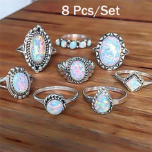 Anéis de opala vintage femininos, 8 tamanhos, anelli, geométrico, retrô, prata, juntas, festa, boêmio, joia, bague femme 2024 - compre barato