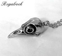 Regalrock colar com pingente viking de raven, colar masculino com cabeça de corvo amuleto de pássaro adorável, joias punk da moda 2024 - compre barato