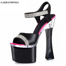 LAIJIANJINXIA New Black Slingback Sandals For Women Crystal Ladies Shoes 18CM High Heels Platform Shoes Strappy Heels Blocks 2024 - buy cheap