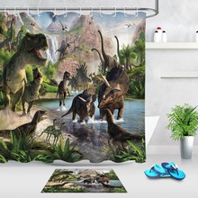 LB Dinosaur Shower Curtain And Rug Natural Scenery Bathroom Screen Extra Long Waterproof Polyester Fabric for Kids Bathtub Decor 2024 - buy cheap