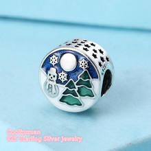 Winter Original 925 Sterling Silver Snowy Wonderland Charm, Blue & Green Enamel Beads Fit Pandora Charms Bracelet Making 2024 - buy cheap