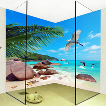 Настенная бумага на заказ, 3D пляжный кокосовый дельфин, декоративная настенная наклейка для ванной, ПВХ водонепроницаемая виниловая настенная бумага 2024 - купить недорого